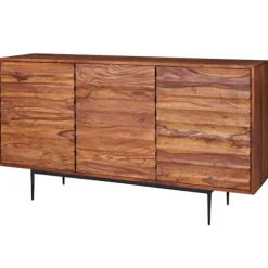 Rootz skænk Sheesham massivt træ 150x81x41 cm rustik kommode - Design Skænk Large - Høj kommode med 3 låger massivt træ - Gulvskab Stue Moderne