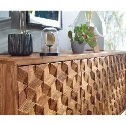 Rootz skænk 138x76x45 cm massiv sheesham træ skænk med låger og skuffer - Kommode kommode skab træ moderne - Stå skab stue