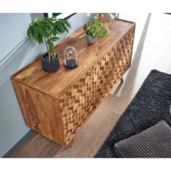 Rootz skænk 138x76x45 cm massiv sheesham træ skænk med låger og skuffer - Kommode kommode skab træ moderne - Stå skab stue