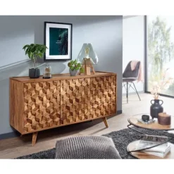 Rootz skænk 138x76x45 cm massiv sheesham træ skænk med låger og skuffer - Kommode kommode skab træ moderne - Stå skab stue