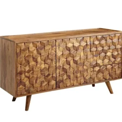 Rootz skænk 138x76x45 cm massiv sheesham træ skænk med låger og skuffer - Kommode kommode skab træ moderne - Stå skab stue