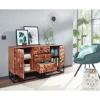Rootz skænk 145x81x45 cm massivt sheesham træ - metal skænk - kommode med to låger - Kommode Træ Industri - Stående skab stue med skuffer
