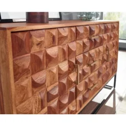Rootz skænk 145x81x45 cm massivt sheesham træ - metal skænk - kommode med to låger - Kommode Træ Industri - Stående skab stue med skuffer