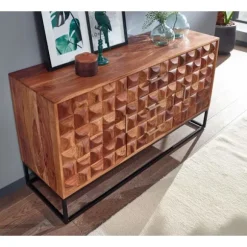 Rootz skænk 145x81x45 cm massivt sheesham træ - metal skænk - kommode med to låger - Kommode Træ Industri - Stående skab stue med skuffer