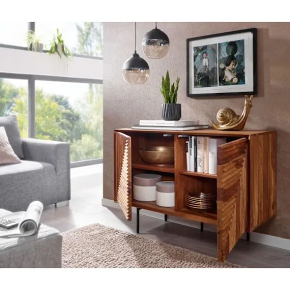 Rootz skænk 100x71x40 cm massivt sheesham træ - metal skænk - kommode med to låger - Kommode skab træ moderne - Stå skab stue