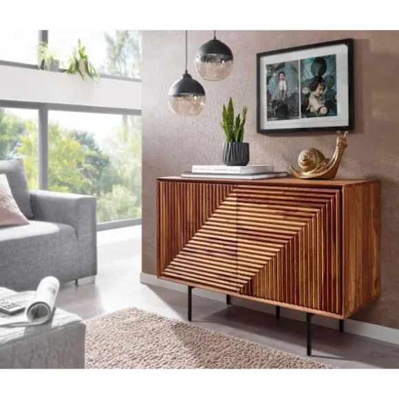 Rootz skænk 100x71x40 cm massivt sheesham træ - metal skænk - kommode med to låger - Kommode skab træ moderne - Stå skab stue