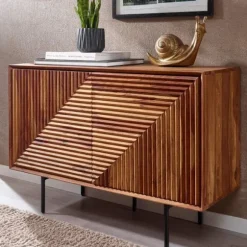 Rootz skænk 100x71x40 cm massivt sheesham træ - metal skænk - kommode med to låger - Kommode skab træ moderne - Stå skab stue