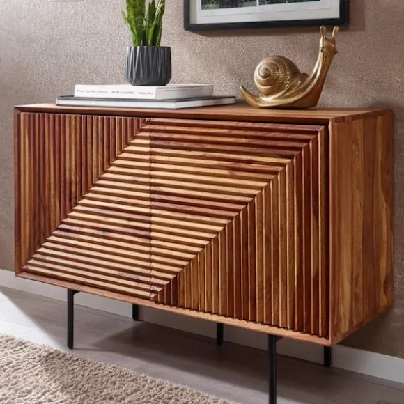 Rootz skænk 100x71x40 cm massivt sheesham træ - metal skænk - kommode med to låger - Kommode skab træ moderne - Stå skab stue