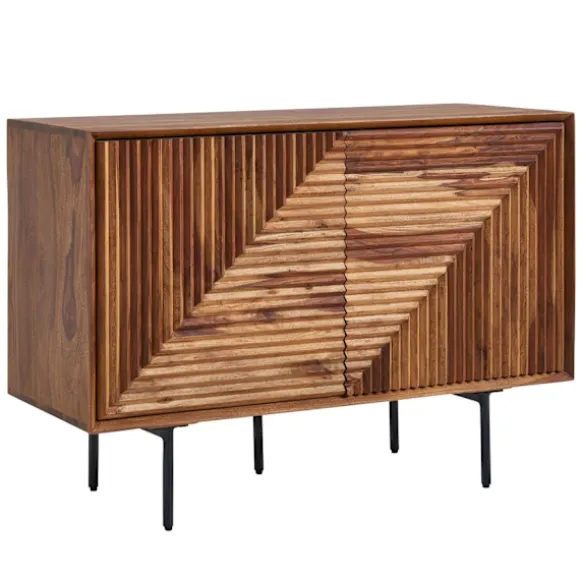 Rootz skænk 100x71x40 cm massivt sheesham træ - metal skænk - kommode med to låger - Kommode skab træ moderne - Stå skab stue