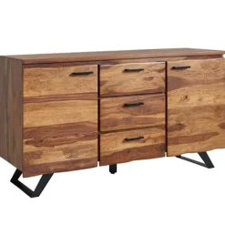 Rootz skænk 145x82x45 cm massivt sheesham træ - metal med aftagende - kommode - Skænk skuffeskab moderne