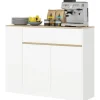 Rootz skænkeskab - Stor opbevaringsarrangør - Konsoltabel - Rigelig opbevaring - 105 x 30 x 81,5 cm - Moderne hvid - Brun finish