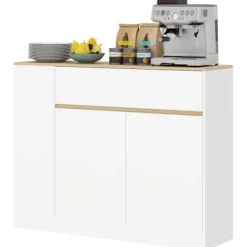 Rootz skænkeskab - Stor opbevaringsarrangør - Konsoltabel - Rigelig opbevaring - 105 x 30 x 81,5 cm - Moderne hvid - Brun finish