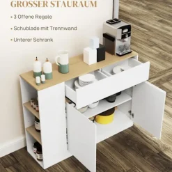 Rootz skænkeskab - Stor opbevaringsarrangør - Konsoltabel - Rigelig opbevaring - 105 x 30 x 81,5 cm - Moderne hvid - Brun finish