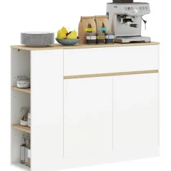 Rootz skænkeskab - Stor opbevaringsarrangør - Konsoltabel - Rigelig opbevaring - 105 x 30 x 81,5 cm - Moderne hvid - Brun finish