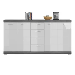 Rootz skænkespejder - træmateriale - hvid højglans dybt trukket front - røg sølvimitation - 165 cm x 85 cm x 37 cm - FSC certificeret