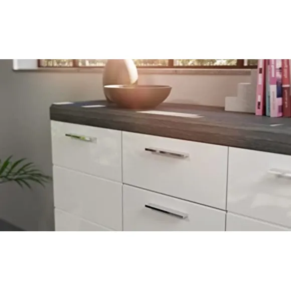 Rootz skænkespejder - træmateriale - hvid højglans dybt trukket front - røg sølvimitation - 165 cm x 85 cm x 37 cm - FSC certificeret