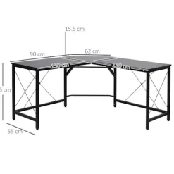 Rootz Skrivebord - Kontorbord - Spillebord - L Shape Skrivebord - Sort - 150 x 150 x 76 cm