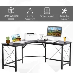Rootz Skrivebord - Kontorbord - Spillebord - L Shape Skrivebord - Sort - 150 x 150 x 76 cm