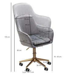 Rootz skrivebord fløjlsgrå - Design drejestol med ryglæn - Arbejdsstol 120 kg højdejusterbar - Skalstol med hjul - Drejestol