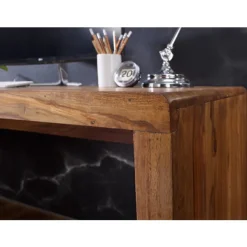 Rootz skrivebord massivt træ Sheesham computerbord 180 cm bredt ægte træ design arkiveringskontorbord i landlig stil