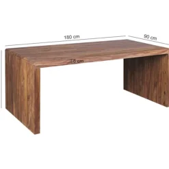 Rootz skrivebord massivt træ Sheesham computerbord 180 cm bredt ægte træ design arkiveringskontorbord i landlig stil