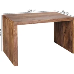 Rootz skrivebord massivt træ Sheesham computerbord 120 cm bredt ægte træ design arkiveringskontorbord i landlig stil