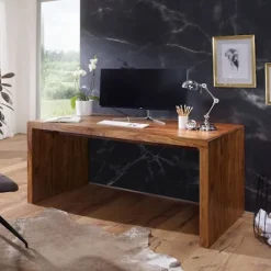 Rootz skrivebord massivt træ Sheesham computerbord 120 cm bredt ægte træ design arkiveringskontorbord i landlig stil