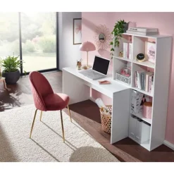 Rootz skrivebord med hylde hvid 170x59x143,5 cm kontorbord moderne - Laptopbord med 6 hylder - Hjemmekontor computerbord med opbevaringsplads