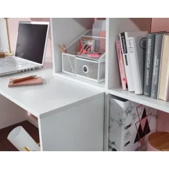 Rootz skrivebord med hylde hvid 170x59x143,5 cm kontorbord moderne - Laptopbord med 6 hylder - Hjemmekontor computerbord med opbevaringsplads