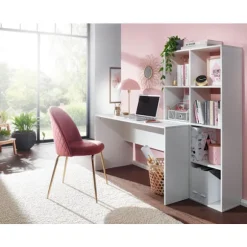 Rootz skrivebord med hylde hvid 170x59x143,5 cm kontorbord moderne - Laptopbord med 6 hylder - Hjemmekontor computerbord med opbevaringsplads