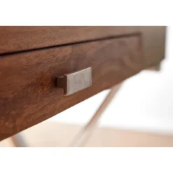 Rootz skrivebord 120x55x78 cm massivt sheesham træ - metal krom - Design kontorbord med skuffe - HomeOffice laptop bord computer bord med opbevaringsp | Fyndiq