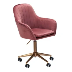 Rootz skrivebordsfløjl pink - Design drejestol med ryglæn - Arbejdsstol 120 kg højdejusterbar - Skalstol med hjul - Drejestol