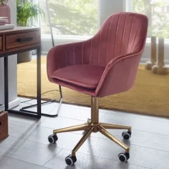 Rootz skrivebordsfløjl pink - Design drejestol med ryglæn - Arbejdsstol 120 kg højdejusterbar - Skalstol med hjul - Drejestol