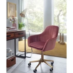 Rootz skrivebordsfløjl pink - Design drejestol med ryglæn - Arbejdsstol 120 kg højdejusterbar - Skalstol med hjul - Drejestol