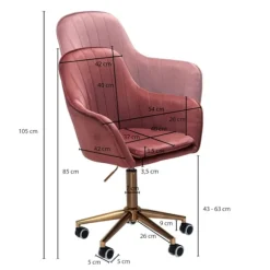 Rootz skrivebordsfløjl pink - Design drejestol med ryglæn - Arbejdsstol 120 kg højdejusterbar - Skalstol med hjul - Drejestol