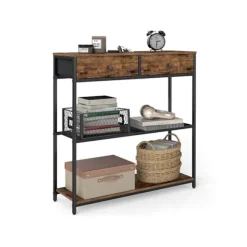 Rootz smalt konsolbord - Skænk - Entrébord - Rigelig opbevaring - Brun & Sort - 24 x 76 x 80 cm