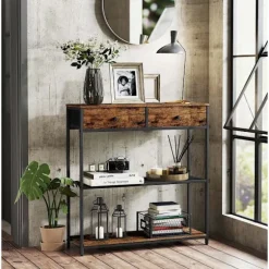 Rootz smalt konsolbord - Skænk - Entrébord - Rigelig opbevaring - Brun & Sort - 24 x 76 x 80 cm