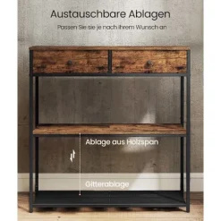 Rootz smalt konsolbord - Skænk - Entrébord - Rigelig opbevaring - Brun & Sort - 24 x 76 x 80 cm