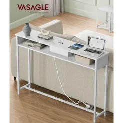 Rootz Snehvide spånpladestålsidebord - Endebord - Natbord - Power Strip - Letvægts - Robust - Nem montering - 25 cm x 120 cm x 81,1 cm