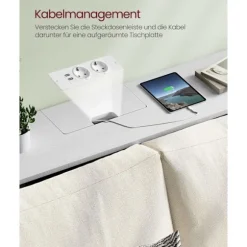 Rootz Snehvide spånpladestålsidebord - Endebord - Natbord - Power Strip - Letvægts - Robust - Nem montering - 25 cm x 120 cm x 81,1 cm