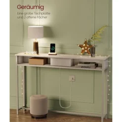 Rootz Snehvide spånpladestålsidebord - Endebord - Natbord - Power Strip - Letvægts - Robust - Nem montering - 25 cm x 120 cm x 81,1 cm