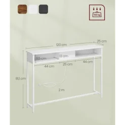 Rootz Snehvide spånpladestålsidebord - Endebord - Natbord - Power Strip - Letvægts - Robust - Nem montering - 25 cm x 120 cm x 81,1 cm