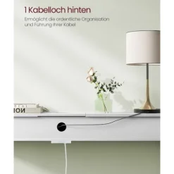 Rootz Snehvide spånpladestålsidebord - Endebord - Natbord - Power Strip - Letvægts - Robust - Nem montering - 25 cm x 120 cm x 81,1 cm