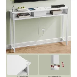 Rootz Snehvide spånpladestålsidebord - Endebord - Natbord - Power Strip - Letvægts - Robust - Nem montering - 25 cm x 120 cm x 81,1 cm
