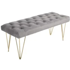 Rootz Sofa - Spisestue Sofa - Polstret Sofa - Fløjl - Metal - Grå - Guld - 116 x 44,5 x 49 cm