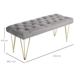 Rootz Sofa - Spisestue Sofa - Polstret Sofa - Fløjl - Metal - Grå - Guld - 116 x 44,5 x 49 cm