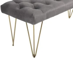 Rootz Sofa - Spisestue Sofa - Polstret Sofa - Fløjl - Metal - Grå - Guld - 116 x 44,5 x 49 cm