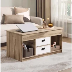Rootz Sofabord - Accentbord - Stuebord - Rigelig opbevaring - 2 skuffer - Brun -Hvid - 50 x 100 x 48 cm