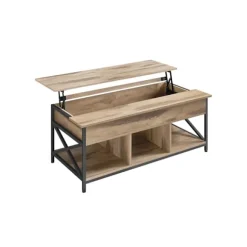 Rootz sofabord - cocktailbord - stuebord - Skjult og åben opbevaring - Træforbytte og stål - Brun, sort - 60 x 120 x (48-62) cm