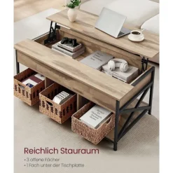Rootz sofabord - cocktailbord - stuebord - Skjult og åben opbevaring - Træforbytte og stål - Brun, sort - 60 x 120 x (48-62) cm